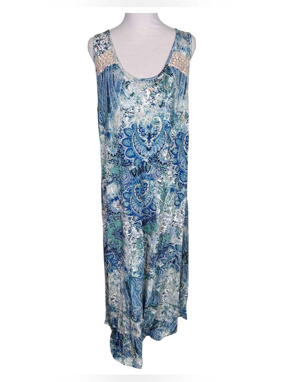 One World 1X Paisley Crochet Handkerchief Maxi Dress NWT